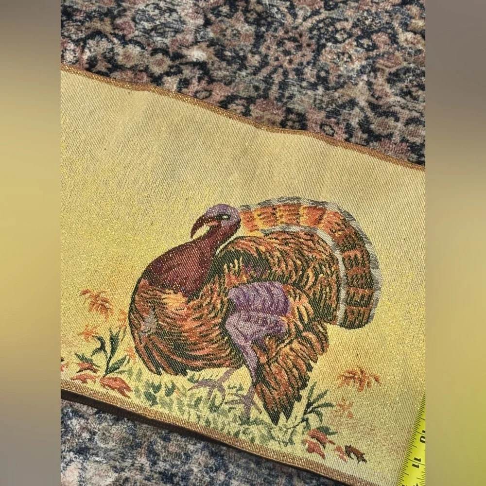Vintage Thanksgiving Turkey Table Runner Almost 70” length sparkly
